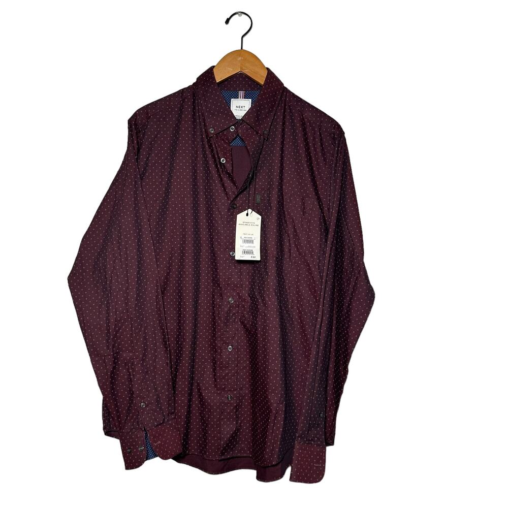 NEXT Tailoring Men's Maroon Star Print Button Down Dress Shirt Preppy Size L NWT